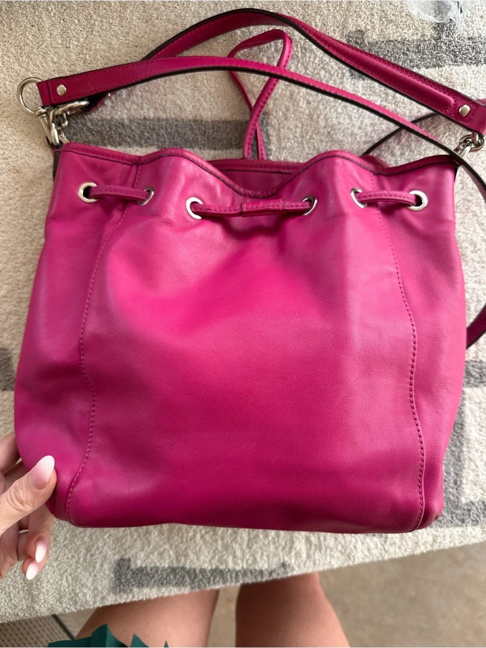 Coach Fuscia Leather Daisy Drawstring bucket Bag